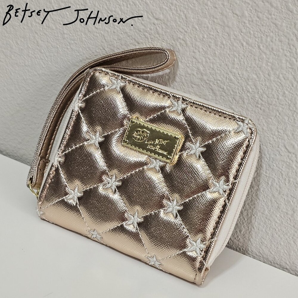 BETSEY JOHNSON gold embroidered star puffy shiny quilted wallet